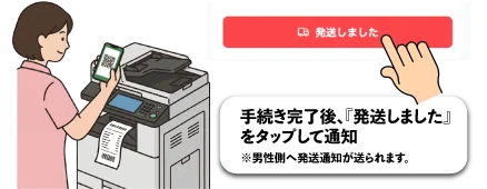 ステップ4: マルチコピー機で手続き後「発送しました」をタップ
